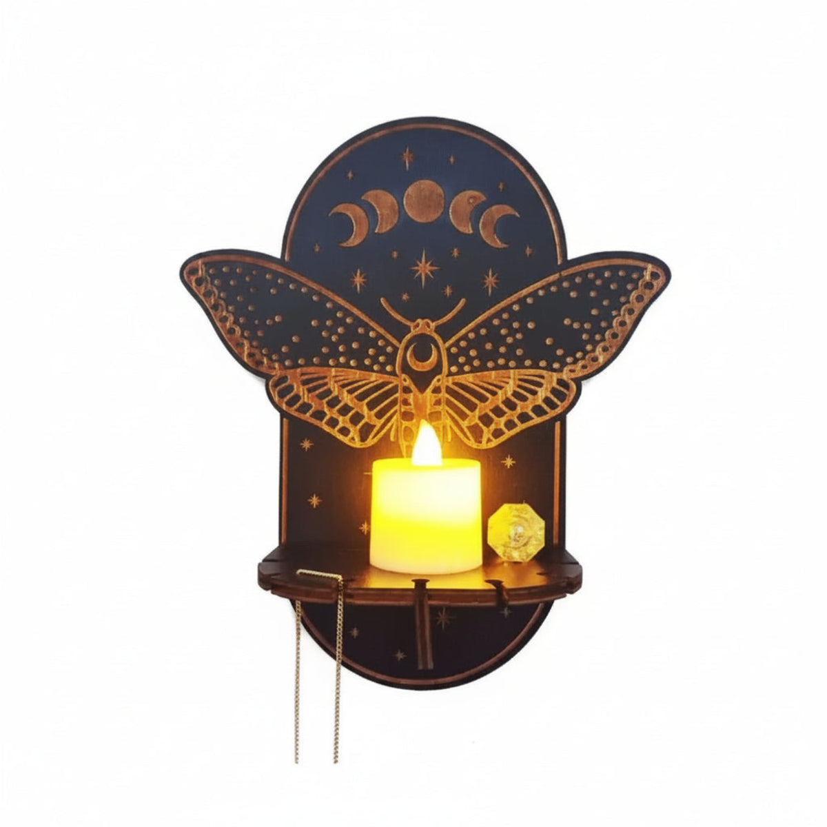 wooden wall shelf candle holder  butterfly