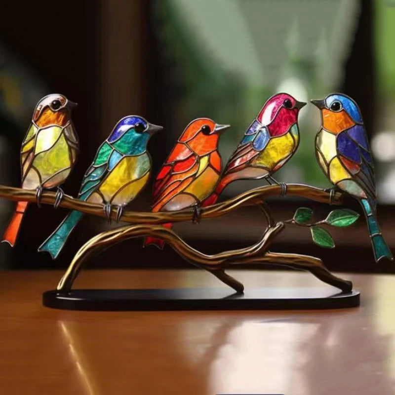 Colorful Acrylic Bird Ornaments with a Bird-on-Branch Design