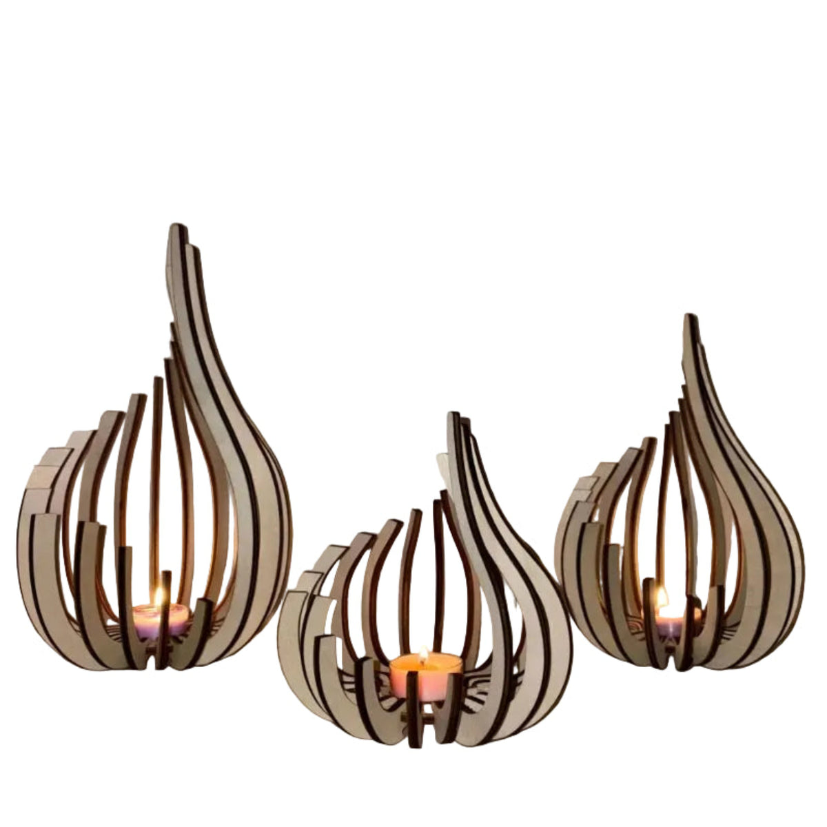 wooden candle holder flame shaped