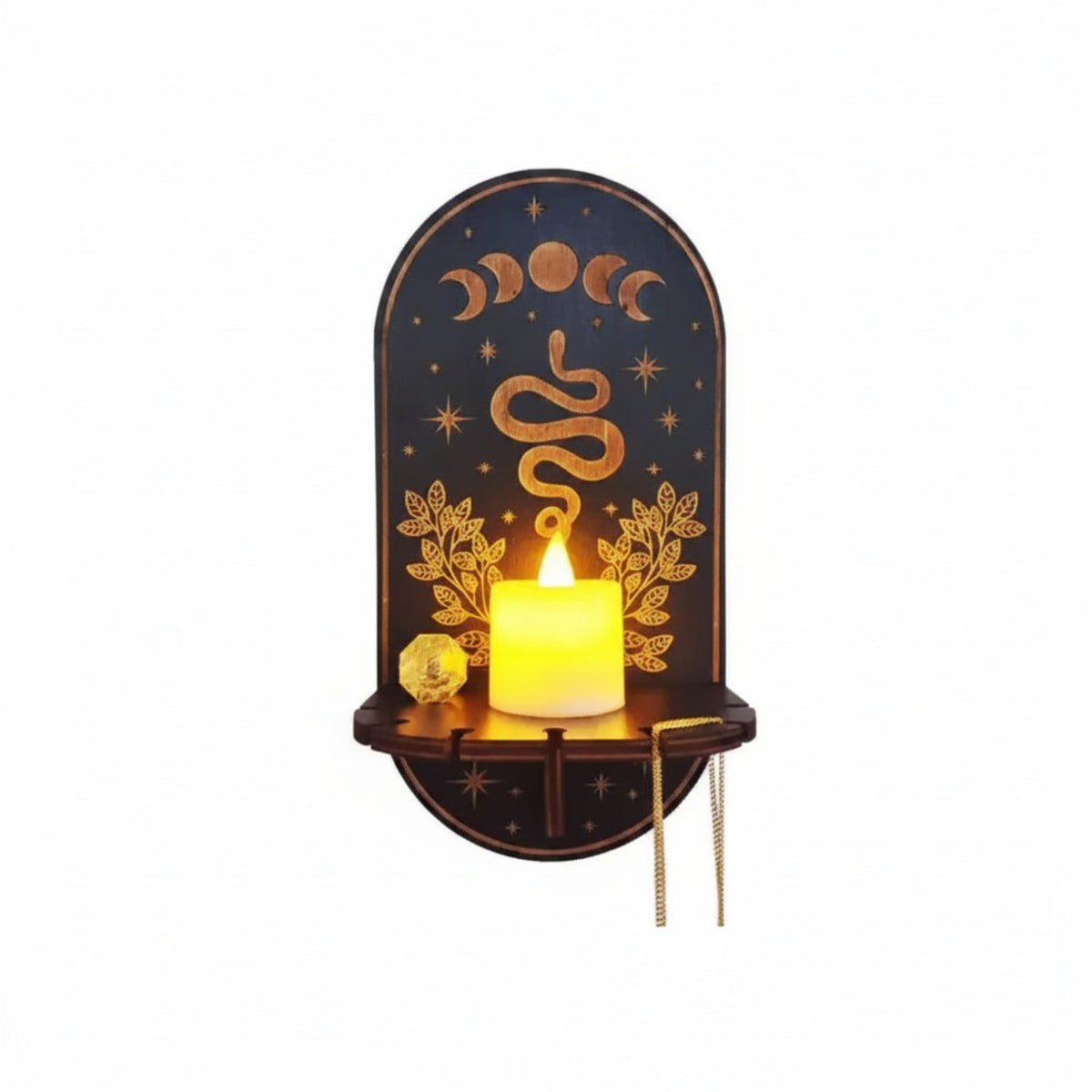 wooden wall shelf candle holder snake