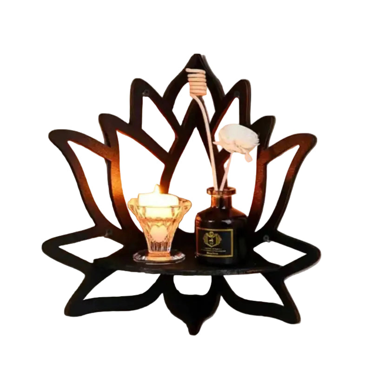 wooden lotus corner shelf black