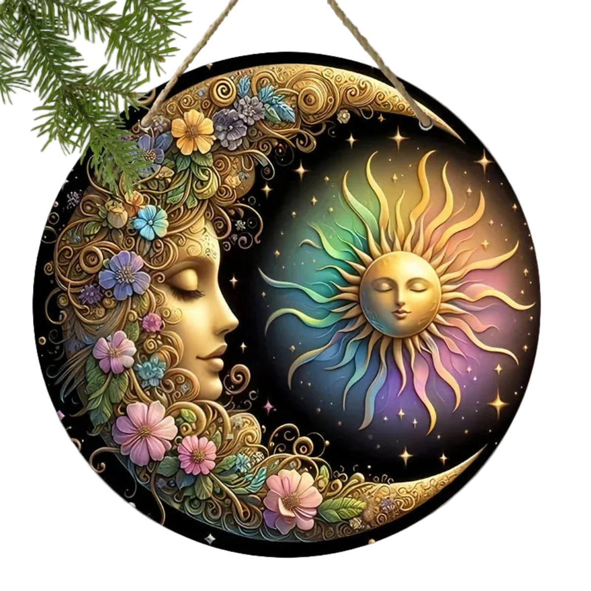 Mandala sun and moon wall plate