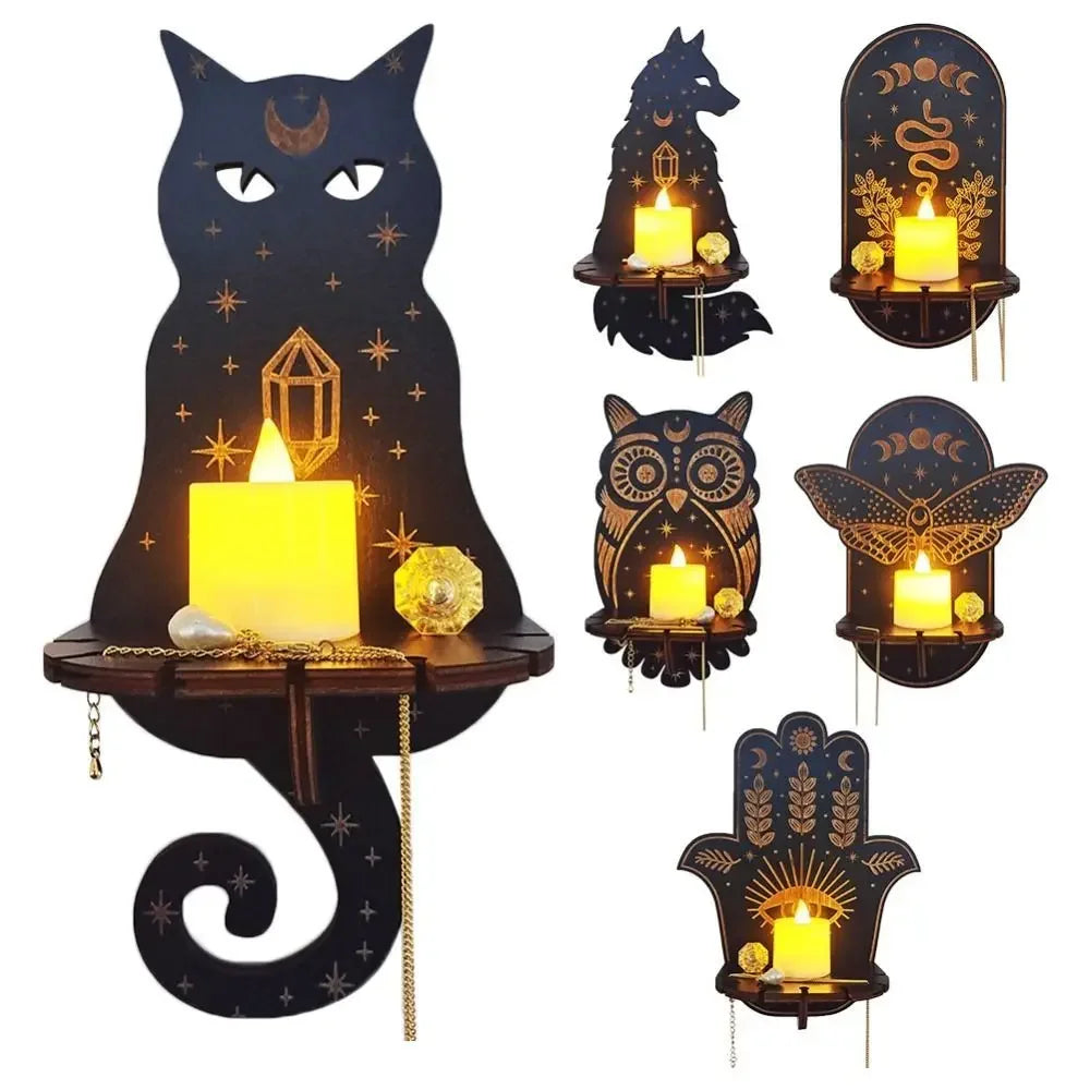 Wooden Wall Shelf Candle Holder Hanging Display