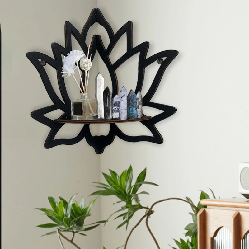 Wooden Lotus Corner Shelf Wall Mounted Decorative Rack