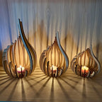 Wooden Candle Holder Flame-Shaped Layered Design