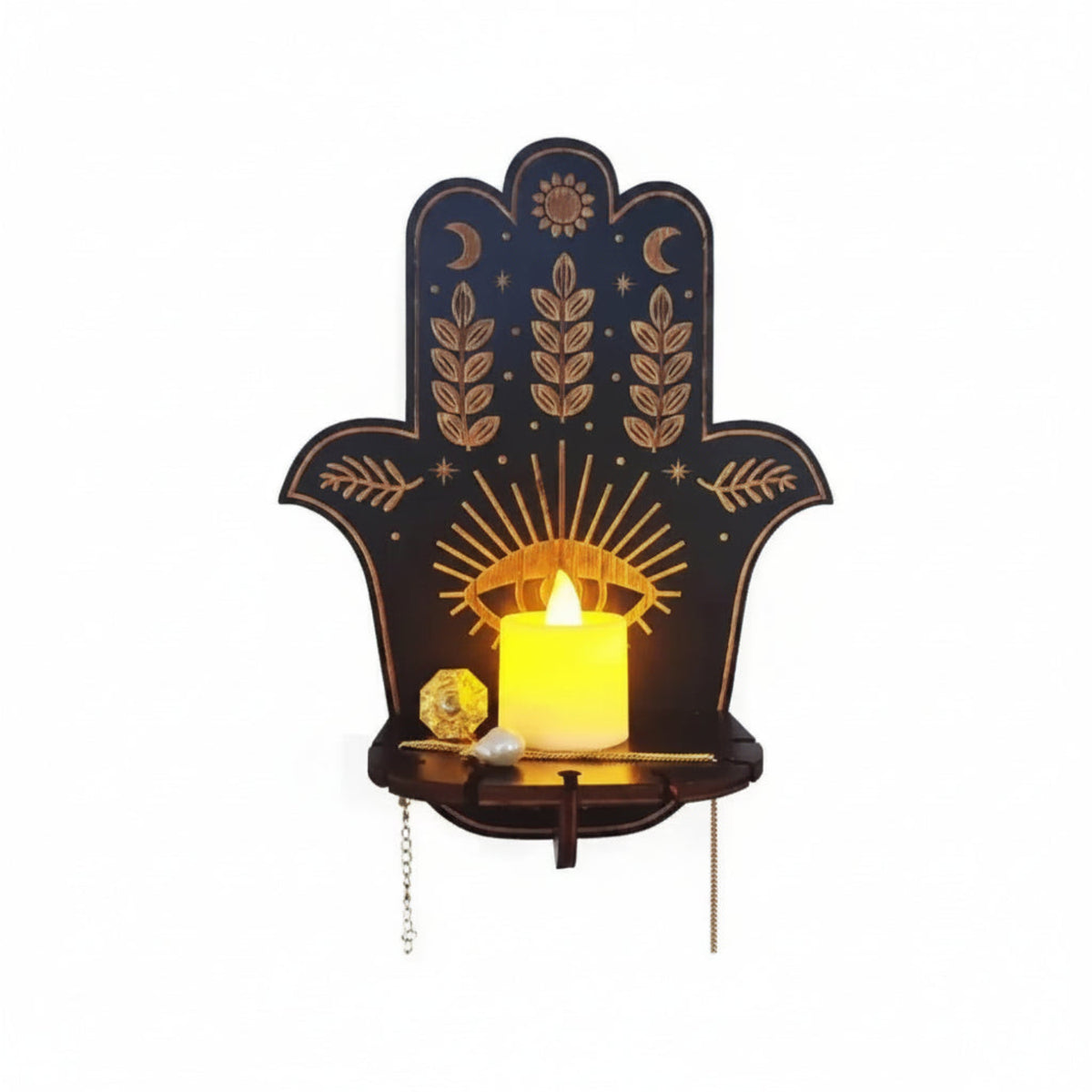 wooden wall shelf candle holder  palm