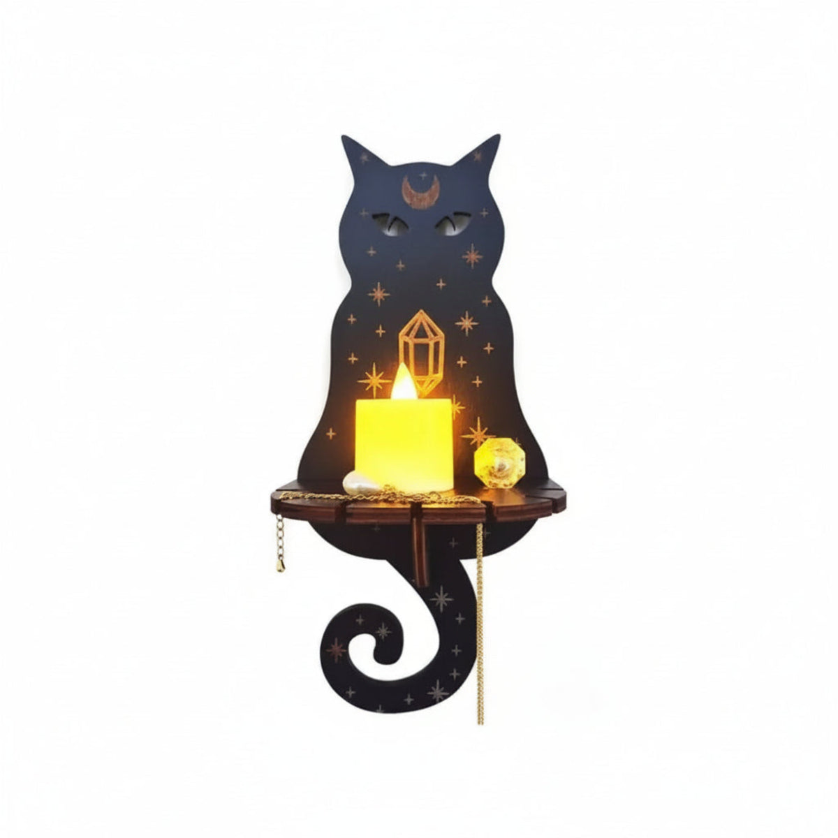 wooden wall shelf candle holder cat