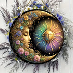 Mandala Sun and Moon Wooden Round Floral Pattern Wall Plate