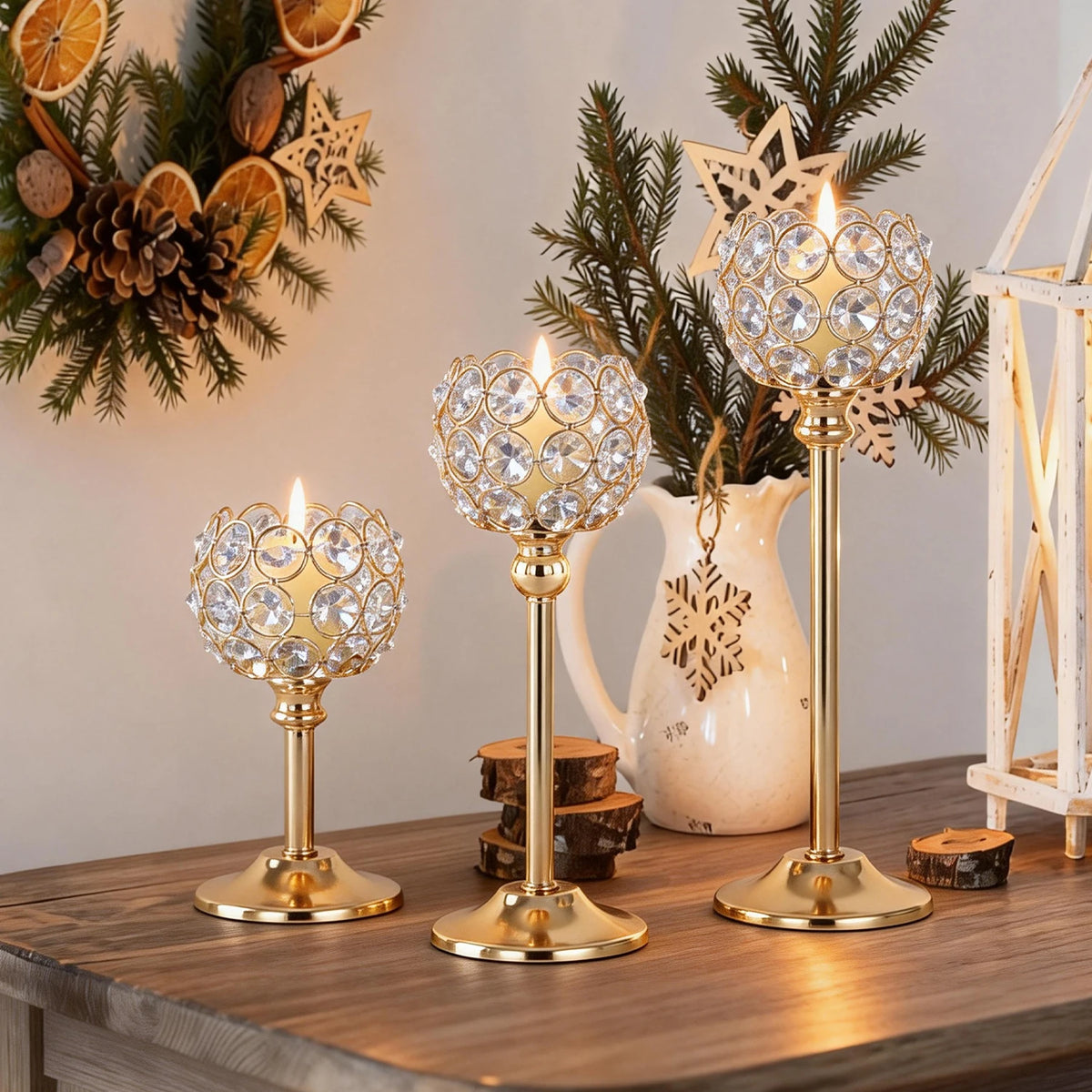 Metal Glass Tealight Candle Holder 3-Cup Table Centerpiece
