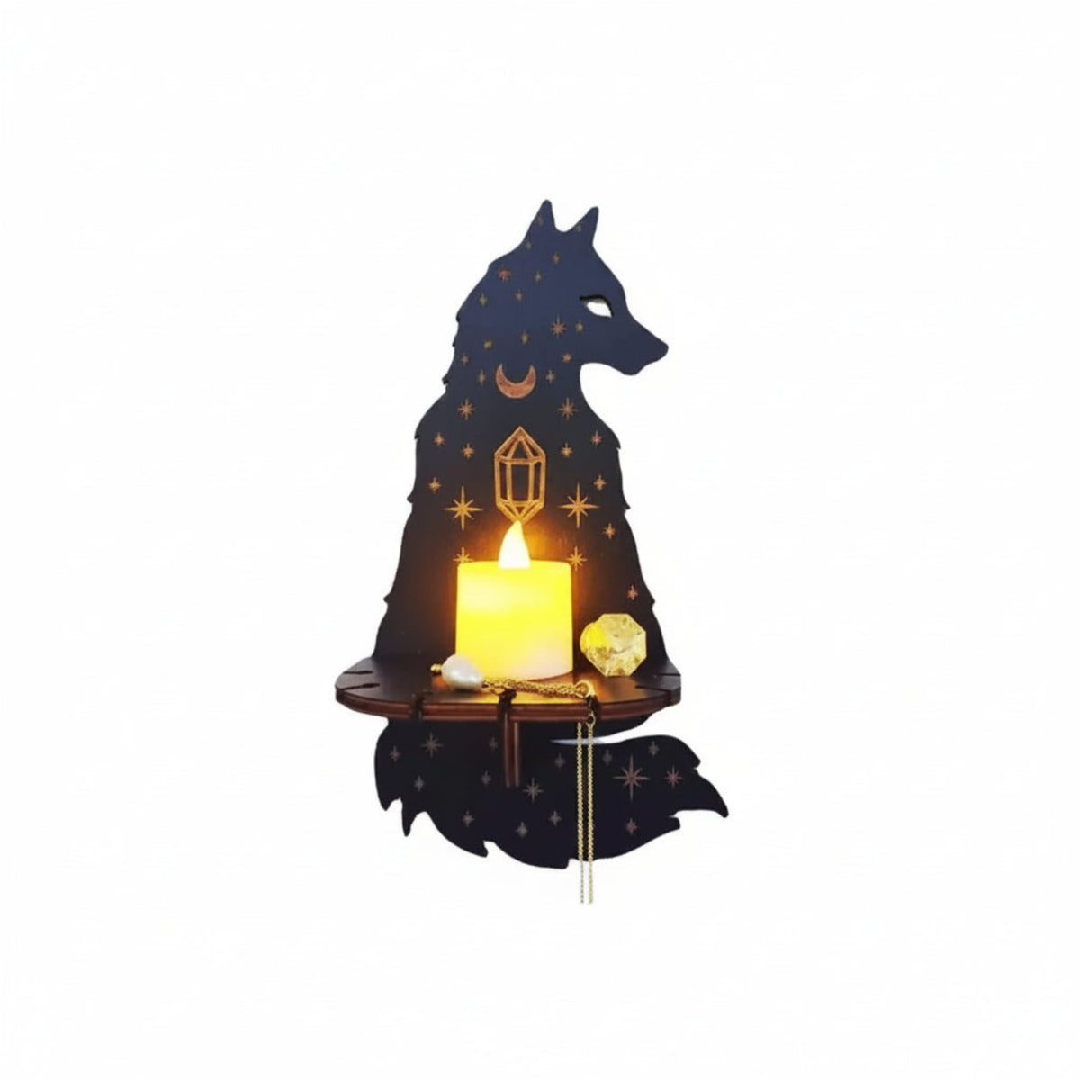 wooden wall shelf candle holder wolf