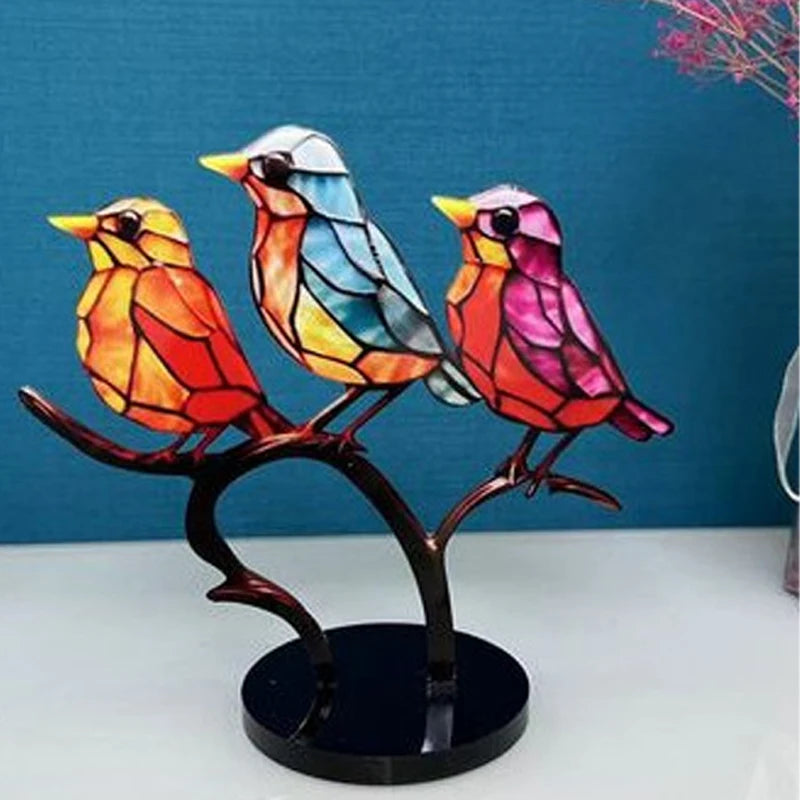 Colorful Acrylic Bird Ornaments with a Bird-on-Branch Design